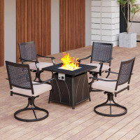 Lark Manor 5 Piece Patio Dining Set With Swivel Chairs & Fire Pit Table