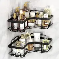 Rebrilliant Pack Corner Shower Caddy,Strong Adhesive Shower Organizer Shelf With 8 Hooks.Waterproof, Rustproof Wall-Moun