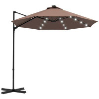 Arlmont & Co. Cantilever Patio Umbrella w/ LED Solar Powered Light, 360°Rotation