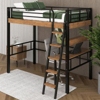 Mason & Marbles Marthvale Metal Loft Bed with Built-in Desk and Shelf