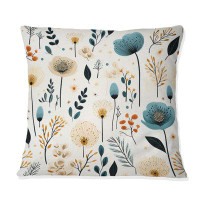 East Urban Home White And Blue Nordic Blossom Serenity - Floral Printed Throw Pillow