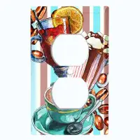 WorldAcc Metal Light Switch Plate Outlet Cover (Coffee Beans Mocha Press Maker Teal Brown Stripes - Single Duplex)