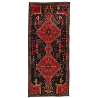 Isabelline Oriental Handmade Runner 3'6" x 7'10" Wool/Cotton Area Rug in Black/Red
