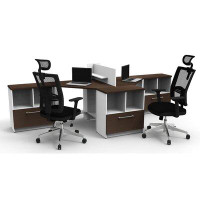 Inbox Zero Office Reception Centre Desks Furniture Group 8Pc Contemporary White/Espresso Colour. Purchase Is For Furnitu