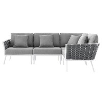 Modway Lefancy Stance Outdoor Patio Aluminum Large Sectional Sofa - White Gray