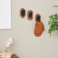 Charlton Home Cole And Grey Wooden Vintage Inspired Wall Hook With Black Metal Hooks And Curved Edges