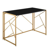 Mercer41 Folia Contemporary Desk In Gold Steel And Black Wood By Lumisource