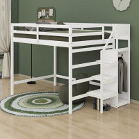 Harriet Bee Jadonte Full Size Loft Bed with Built-in Storage Wardrobe and Staircase