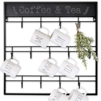 Rebrilliant Wall-Mounted Coffee Mug Rack: 22.8Inch Square Coffee Cup Holder - Large Coffee Cup Hooks