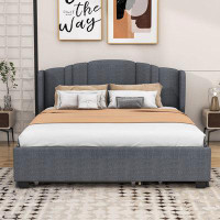 Ivy Bronx Leighana Linen Upholstered Platform Bed with Trundle and Two Drawers
