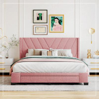 Latitude Run® Queen Size Storage Bed Linen Upholstered Platform Bed With 3 Drawers