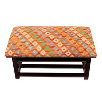 Foundry Select Shabby Elegance Jackie Kilim Upholstered Handmade Wood Storage Bench