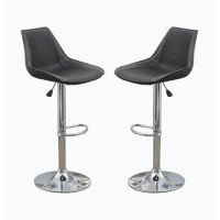 Wenty Dining Kitchen Adjustable Bar Stool Chair Ebony Colour Wax Polyurethane Leather Chrome Base Modern Set Of 2 Chairs