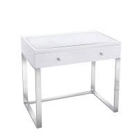 Everly Quinn Slaystation Scarlett Vanity Table Desk with Clear View Glass Top