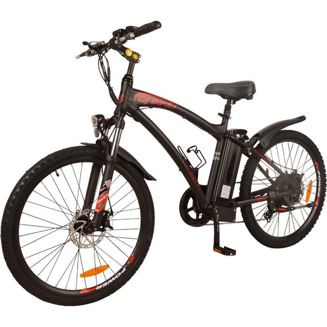 Sale! DJ Mountain Bike 500W 48V 13Ah Power Electric Bicycle, Matte Black, LED Light, Fork Suspension and Shimano Gear in eBike