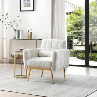 Mercer41 Modern Comfy Blind Tufted White Teddy Fabric Accent Chair