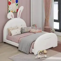 Zoomie Kids Twin Size Upholstered Rabbit-Shape Princess Bed With Headboard And Footboard