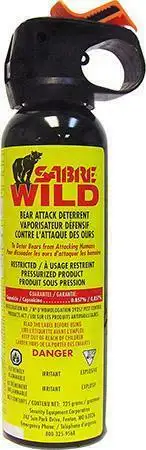 BEAR SPRAY -- SABRE BEAR DEFENCE - REPELS BEARS QUICKLY AND EASILY -- A CAMPING ESSENTIAL