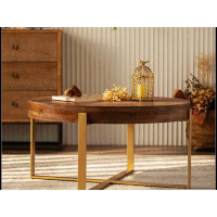 MR 33.86"Modern Retro Splicing Round Coffee Table,Fir Wood Table Top WQLY322-W757127348