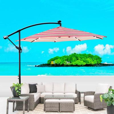 Arlmont & Co. 10 Ft Outdoor Patio Umbrella Solar Powered LED Lighted Sun Shade Market Waterproof 8 Ribs Umbrella With Cr in Outdoor Décor