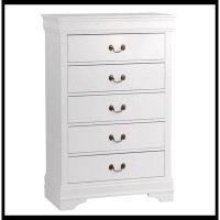 Canora Grey Traditional Design White Finish 1Pc Chest Of 5 Drawers Antique Drop Handles Drawers Bedroom Furniture_48.5"