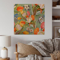 Red Barrel Studio Blooming White And Orange Tulips III - Traditional Wood Wall Art Panels - Natural Pine Wood