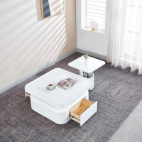Rosefray Stylish And Functional 2-piece White Square Coffee Table Set For Living Room And Bedroom