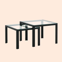 Ebern Designs Nesting Coffee Table Set Of 2, Square Modern Stacking Table With Tempered Glass Finish For Living Room