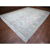 Isabelline 12'2"x15'5" Gray Afghan Angora Oushak Colorful Motifs Wool Hand Knotted Oversized Rug BBD5847DD08842F7822A9E8
