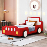 Zoomie Kids Twin Size Race Car-Shaped Platform Bed With Wheels