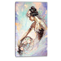 Design Art 'Girl with Flower Bouquet' Painting