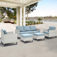 Latitude Run® Ingvald 74" Wide Wicker Outdoor Conversation Sets with Cushions