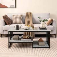 Ebern Designs Ebern Designs Faux Marble Coffee Table Rectangular 2-tier Center Table With Open Storage Shelf