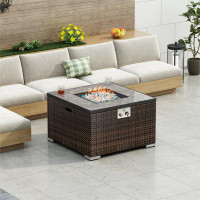 YDT Furniture Outdoor Gas Fire Pit Square Dark Brown Wicker Fire Pit Table