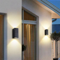 Wrought Studio Modern 2-Light Led Outdoor Wall Mount Black Rectangle Sconce Light With Metal Shade
