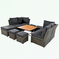 Latitude Run® 10 Piece Outdoor Conversation Set with Solid wood Coffee Tabletop and 4 Ottomans