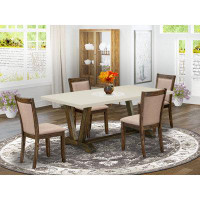Rosalind Wheeler Dining Table Set Consists of Rectangular Table and Linen Fabric Padded Chairs with High Back