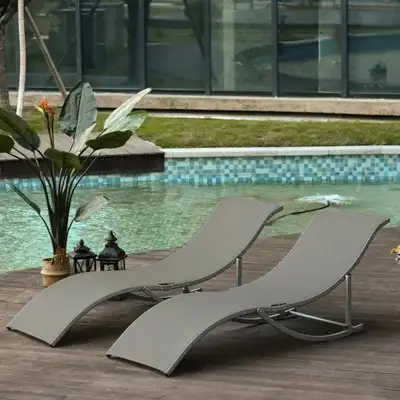 2pc S-Shaped Aluminum Foldable Sun Lounger Chair, Patio Tanning Beach Pool Deck Garden, Lt Grey