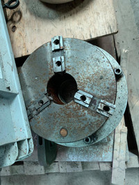 Chuck 9-3/4 Bison 3 jaw chuck mounted on 12dia. x 1-1/2aluminum plate 3' hole thru, 4 thick