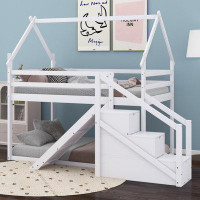 Harper Orchard Twin Over Twin House Loft Or Bunk Bed With Slide And Staircase