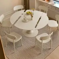 Orren Ellis 59.06" Creamy White Sintered Stone tabletop +Solid Wood Round Dining Table