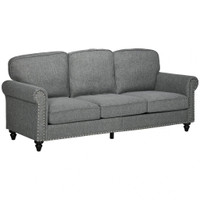 3-SEATER SOFA COUCH, 81 MODERN LINEN FABRIC SOFA WITH RUBBERWOOD LEGS
