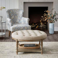 Ophelia & Co. Round Button Tufted Cocktail Ottoman: Upholstered Coffee Table With Shelf