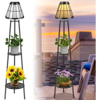 CG INTERNATIONAL TRADING 45.4'' Metal Outdoor Solar Floor Lamps With 2 Plant Stand, Solar Lights Plant Stand, Waterproof