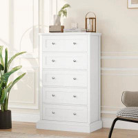 Red Barrel Studio Red Barrel Studio White Dresser With 5 Drawers, Vertical Storage Cabinet Chest Of Drawers For Bedroom