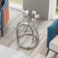 Orren Ellis Orren Ellis Silver End Table For Living Room, Glass Nightstand For Bedroom, Modern Round Glass Side Table Wi