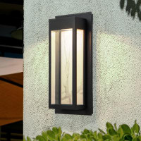 Ebern Designs 17.5" modern led wall sconce with white rock plate