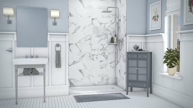 Calacatta White Shower Wall Surround 5mm - 6 Kit Sizes available ( 35 Colors and Styles Available ) **Includes Delivery in Plumbing, Sinks, Toilets & Showers - Image 4