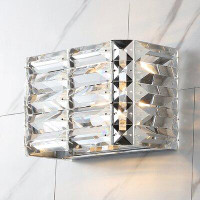 Mercer41 Evelyn Crystal Rectangle 10" 1-Light Iron/Crystal Glam Modern LED Vanity Light, Chrome