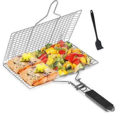 Package includes 1 grill basket and 1 silicone brush.Grill basket is made of 430 food-grade stainles...